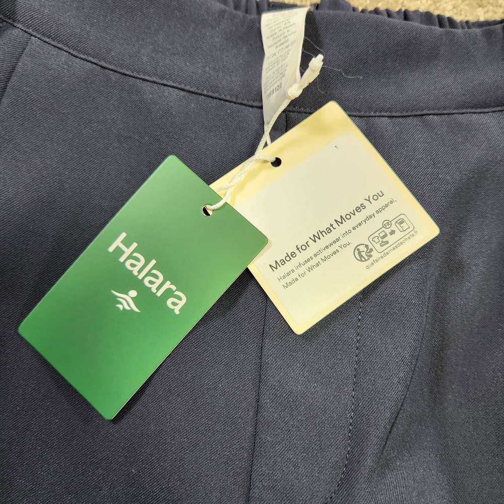 Halara Pants Women Medium High Waisted Barrel Leg Pleated Trouser Navy Blue NEW - Picture 4 of 11